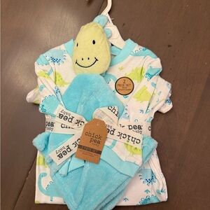 Chick Pea Aqua and Lime Dinosaur Footie + Plush Buddy